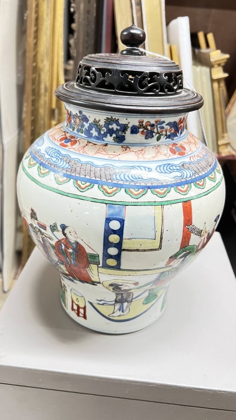 古玩陶瓷五彩人物故事紋將軍罐一對拍賣，當前價格36800元