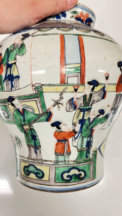 古玩陶瓷五彩人物故事紋將軍罐一對拍賣，當前價格36800元