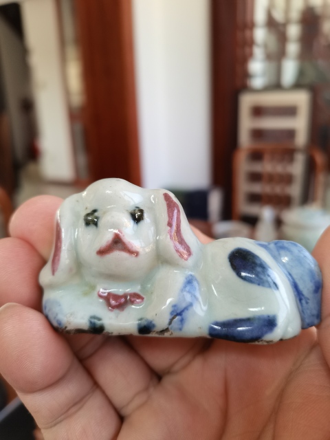 古玩陶瓷青花釉里紅瓷犬鎮紙拍賣,當前價格1200元