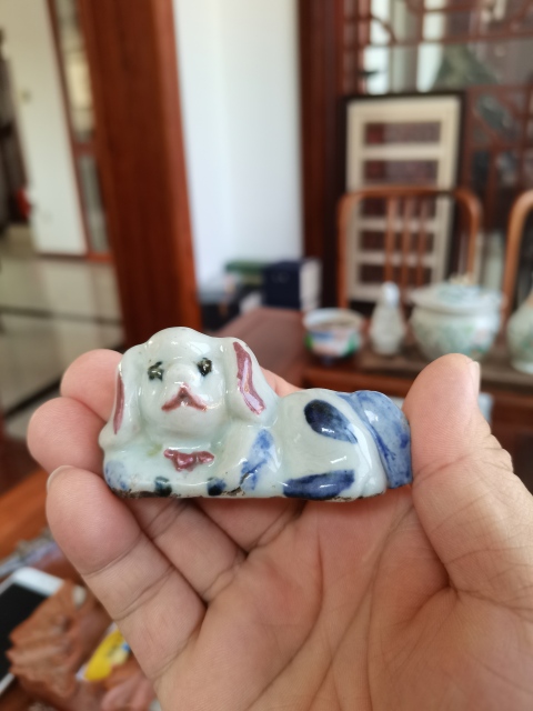 古玩陶瓷青花釉里紅瓷犬鎮紙拍賣,當前價格1200元