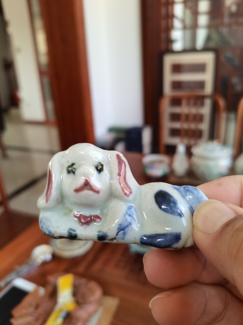 古玩陶瓷青花釉里紅瓷犬鎮紙拍賣,當前價格1200元