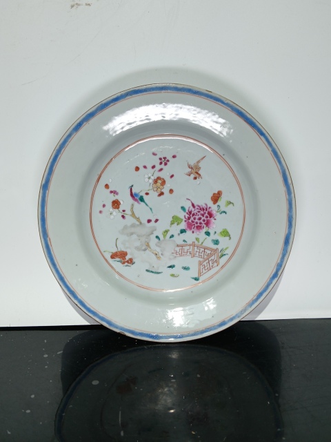 古玩陶瓷清乾隆粉彩庭院花鳥盤拍賣,當前價格1680元