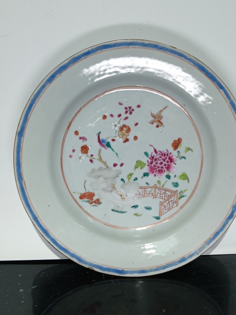 古玩陶瓷清乾隆粉彩庭院花鳥盤拍賣,當前價格1680元