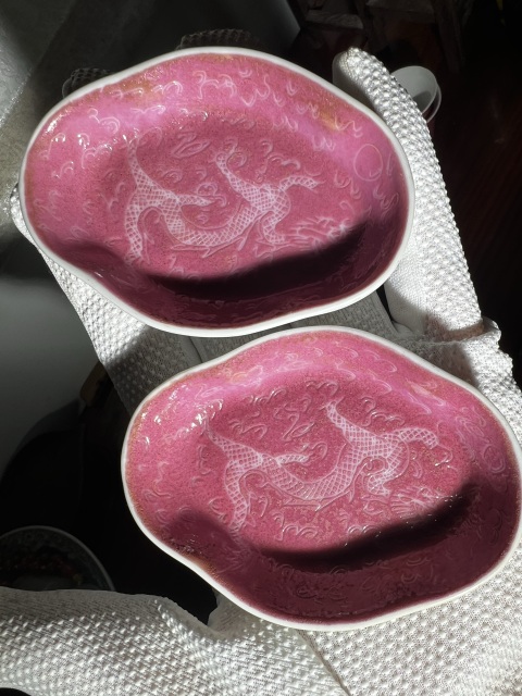 古玩陶瓷民國(guó) 胭脂紅軋道杯碟 2對(duì)拍賣，當(dāng)前價(jià)格588元