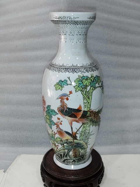 古玩陶瓷粉彩雙鳳牡丹花紋瓶拍賣,當前價格1288元