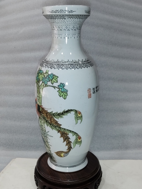 古玩陶瓷粉彩雙鳳牡丹花紋瓶拍賣,當前價格1288元