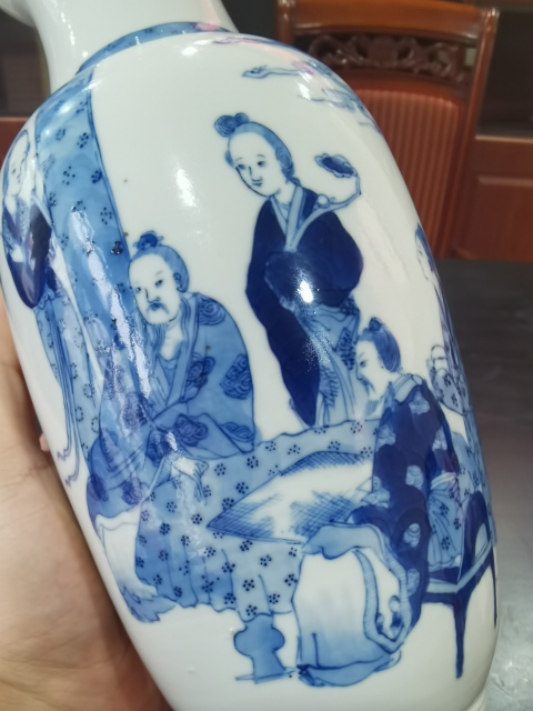 古玩陶瓷青花人物故事紋洗口賞瓶拍賣,當前價格13000元