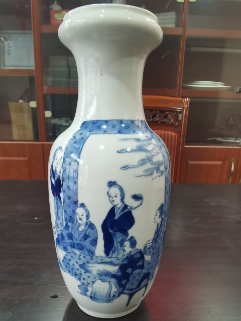 古玩陶瓷青花人物故事紋洗口賞瓶拍賣,當前價格13000元