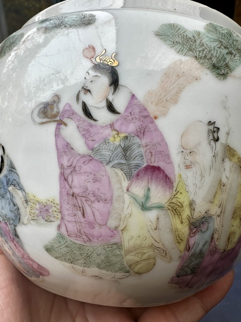 古玩陶瓷細(xì)路人物紋淺降彩四系粥罐拍賣，當(dāng)前價格2222元