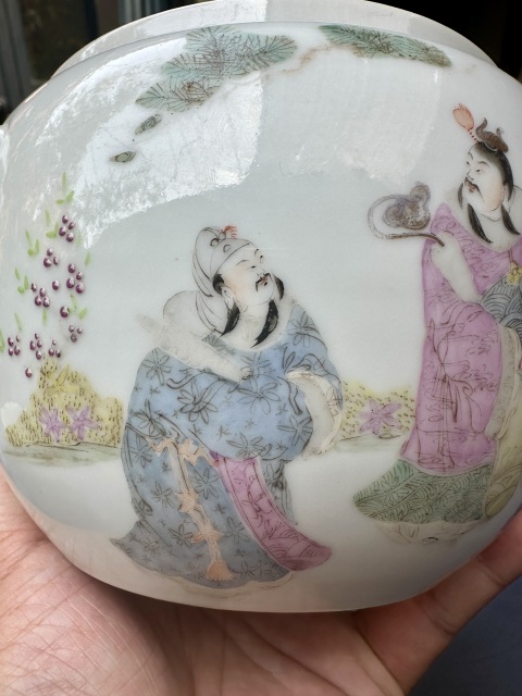 古玩陶瓷細(xì)路人物紋淺降彩四系粥罐拍賣，當(dāng)前價格2222元