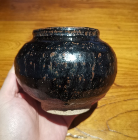 古玩陶瓷金元黑釉鐵銹斑茶入拍賣,當前價格299元
