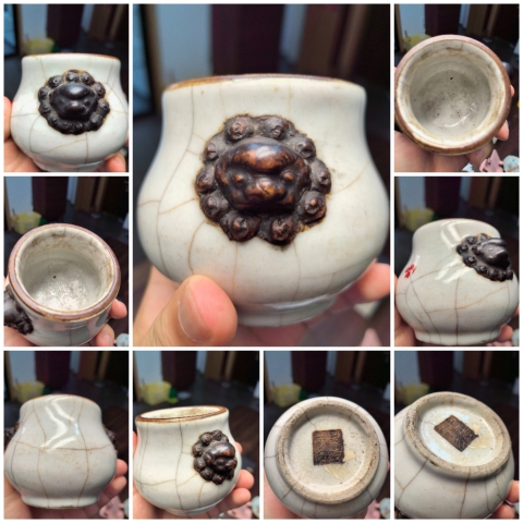 古玩陶瓷清乾隆官釉大開片哥釉獅耳香爐拍賣，當前價格35000元