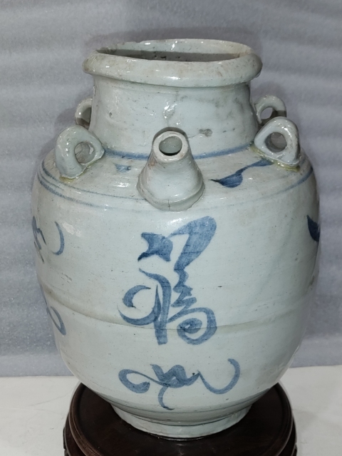 古玩陶瓷青花福字紋四系壺拍賣,當前價格1888元