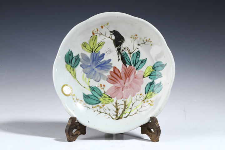 古玩陶瓷民國(guó)·粉彩花鳥(niǎo)紋花口供盤(pán)拍賣,當(dāng)前價(jià)格230元