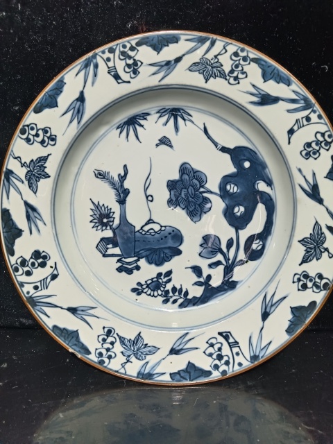 古玩陶瓷清康熙?博古紋青花盤拍賣,當前價格1100元