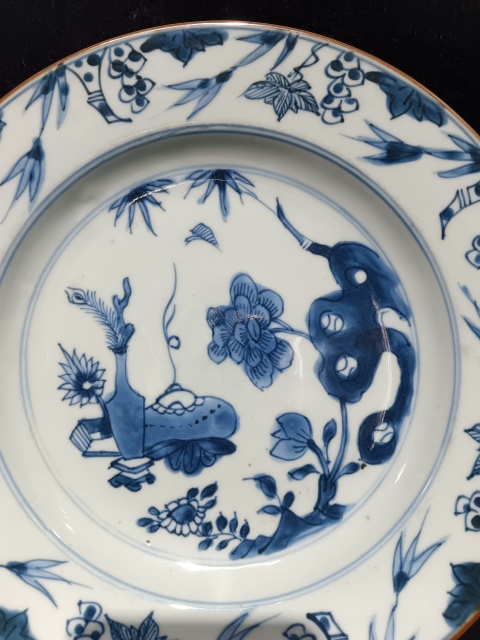 古玩陶瓷清康熙?博古紋青花盤拍賣,當前價格1100元