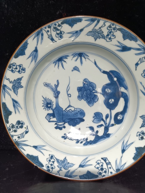 古玩陶瓷清康熙?博古紋青花盤拍賣,當前價格1100元