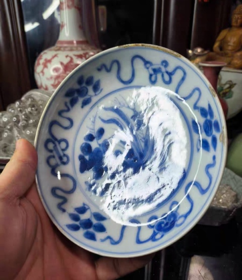 古玩陶瓷花卉紋青花盤拍賣，當前價格1800元