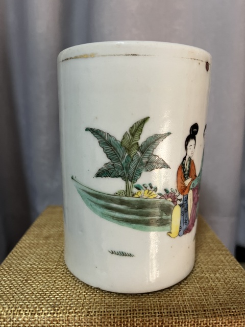 古玩陶瓷大小二喬仕女紋粉彩筆筒拍賣，當前價格2600元