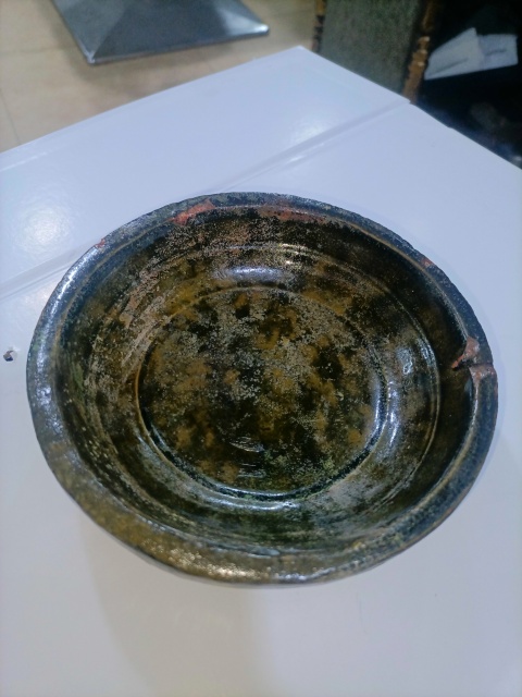 古玩陶瓷漢代精品綠釉印花盆拍賣,當(dāng)前價格3800元
