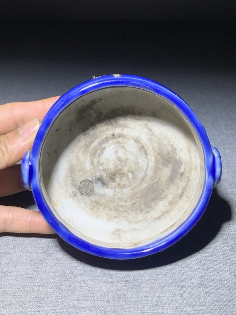 古玩陶瓷霽藍釉繩耳香爐拍賣,當前價格2888元
