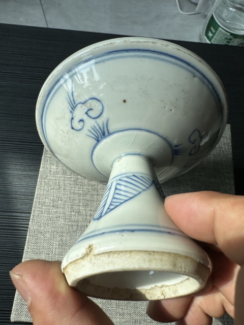 古玩陶瓷青花淡描花卉紋高足盤拍賣,當前價格300元