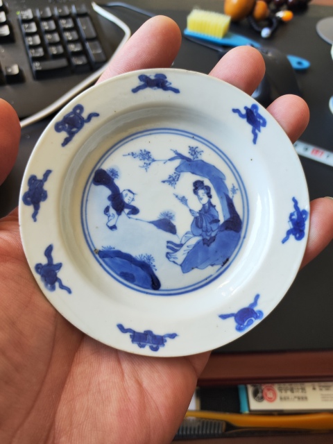 古玩陶瓷三娘教子圖青花盤拍賣,當前價格2600元
