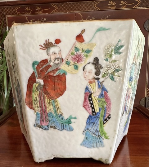 【美品】粉彩大花盆 手绘粉彩扒花绿地花鸟锦堂富贵陶瓷花瓶- 宝蕴陶瓷网