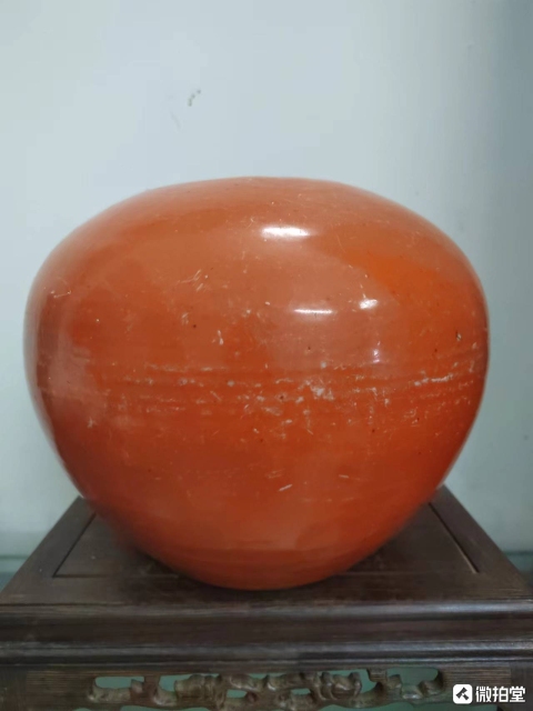 古玩陶瓷【望月樓】晚清紅釉描金西瓜罐拍賣，當(dāng)前價(jià)格288元