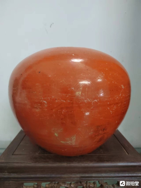 古玩陶瓷【望月樓】晚清紅釉描金西瓜罐拍賣，當(dāng)前價(jià)格288元