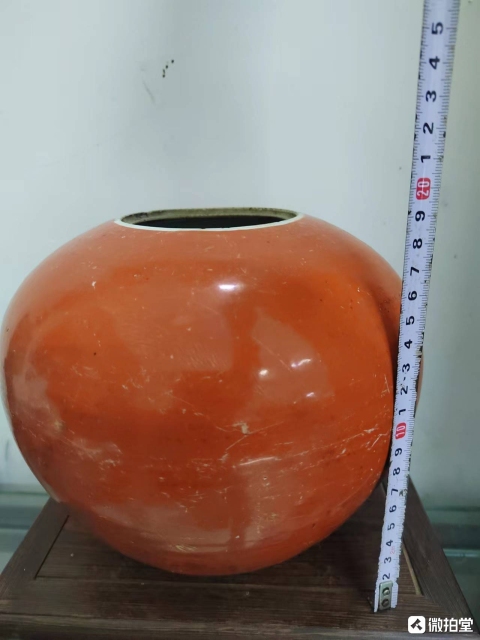 古玩陶瓷【望月樓】晚清紅釉描金西瓜罐拍賣，當(dāng)前價(jià)格288元