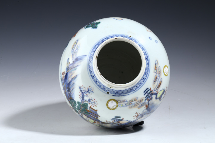 古玩陶瓷清雍乾·青花加彩山水人物紋罐拍賣(mài)，當(dāng)前價(jià)格2716元