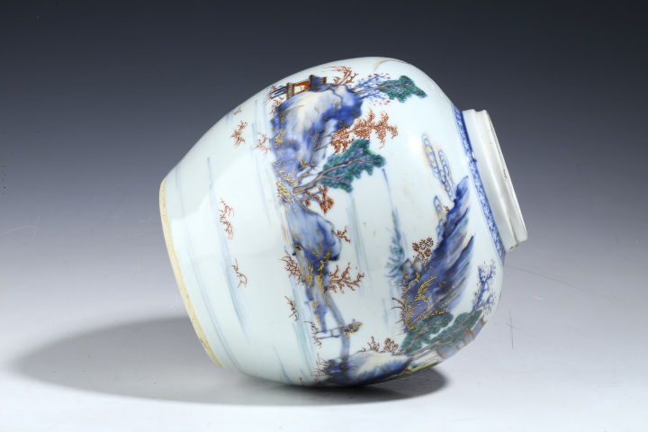 古玩陶瓷清雍乾·青花加彩山水人物紋罐拍賣(mài)，當(dāng)前價(jià)格2716元