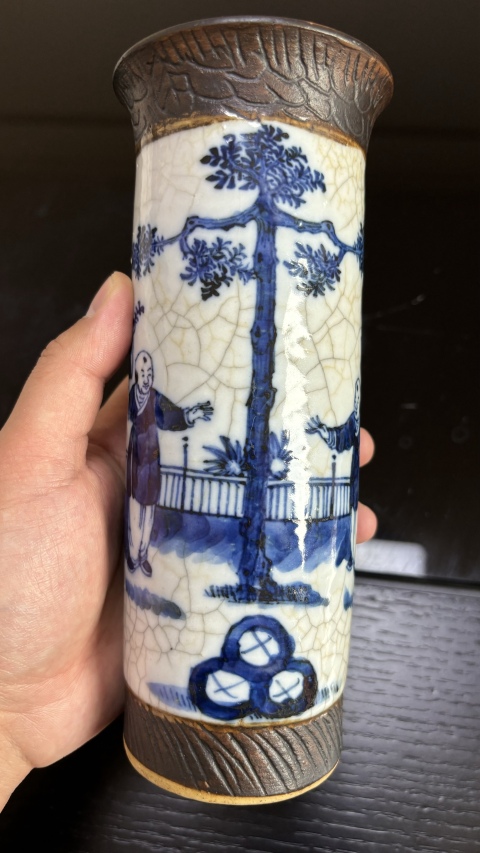 古玩陶瓷哥釉地鐵銹釉青花花觚拍賣，當前價格1800元