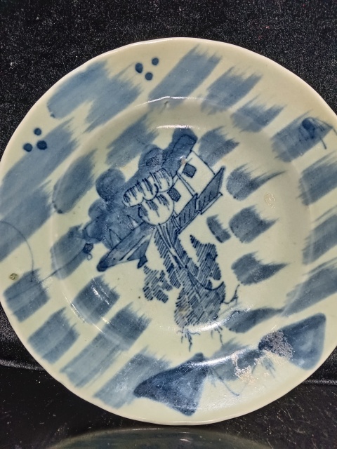 古玩陶瓷清中期豆青釉青花山水紋盤拍賣,當(dāng)前價(jià)格1268元
