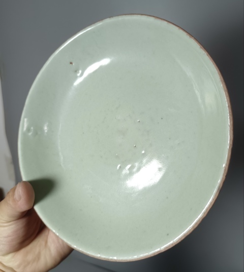 古玩陶瓷精美清中期豆青釉盤三件拍賣，當前價格128元