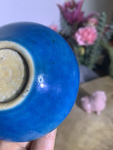 古玩陶瓷單色釉·孔雀藍釉鏜鑼洗拍賣，當前價格5000元