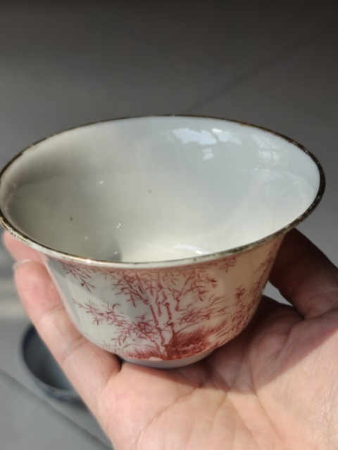 古玩陶瓷胭脂紅彩竹報平安茶碗拍賣,當(dāng)前價格480元