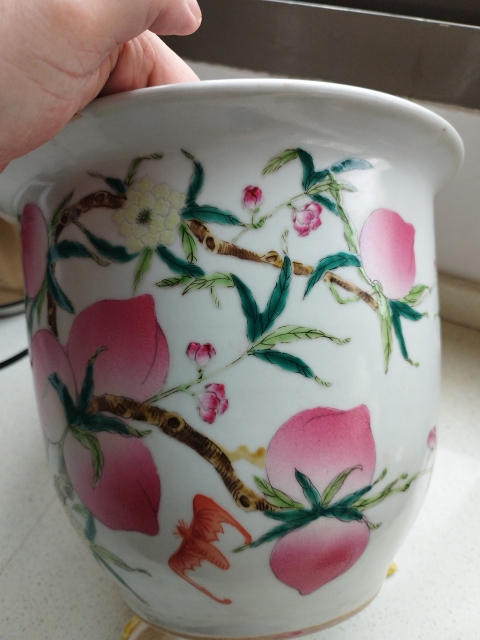 古玩陶瓷粉彩福壽紋花盆拍賣,當前價格1980元