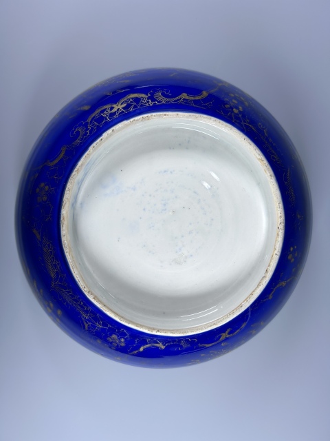 古玩陶瓷清中期祭藍(lán)描金花卉大碗拍賣，當(dāng)前價(jià)格12000元
