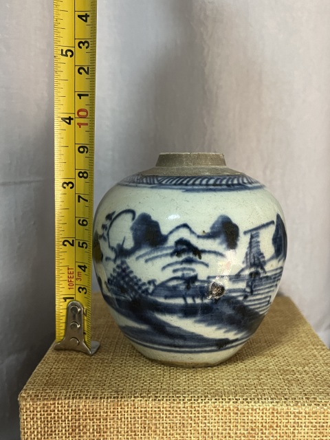 古玩陶瓷乾隆青花山水人物紋蓋罐拍賣，當前價格980元
