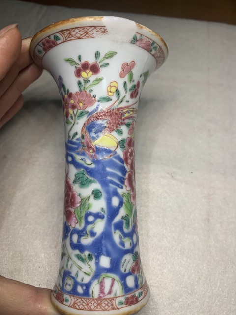 古玩陶瓷粉彩花鳥(niǎo)紋束腰花觚拍賣(mài)，當(dāng)前價(jià)格1380元