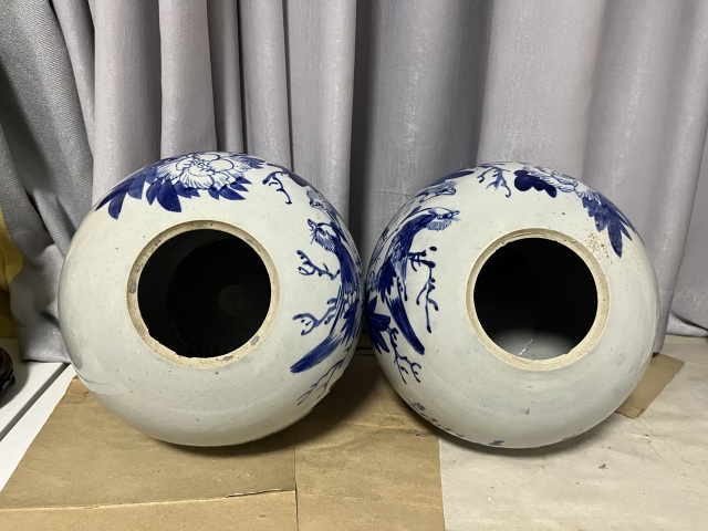 古玩陶瓷民國花鳥紋西瓜罐一對拍賣,當前價格3500元