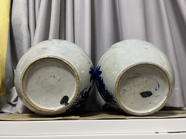 古玩陶瓷民國花鳥紋西瓜罐一對拍賣,當前價格3500元