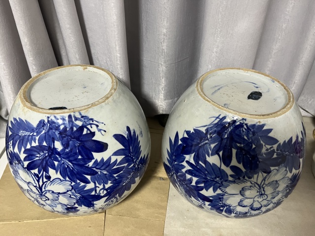 古玩陶瓷民國花鳥紋西瓜罐一對拍賣,當前價格3500元