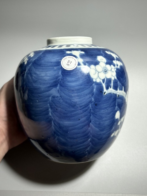 古玩陶瓷晚清光緒·“萃亭武城堂”款青花留白冰梅罐拍賣，當前價格2200元