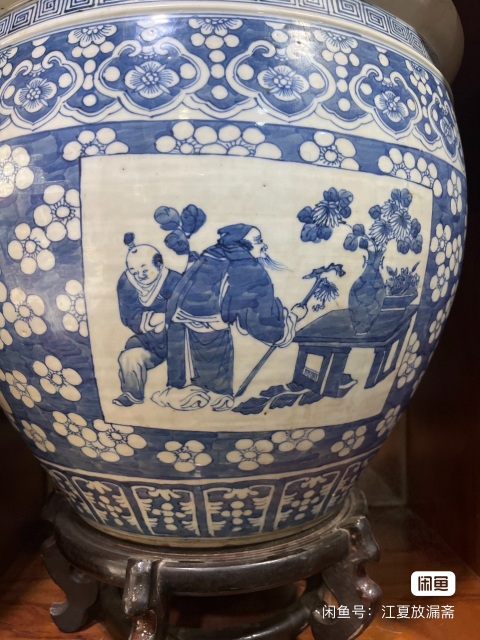 古玩陶瓷青花冰梅開窗人物卷缸拍賣,當前價格25000元