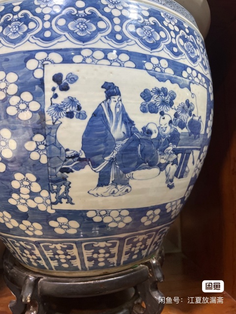 古玩陶瓷青花冰梅開窗人物卷缸拍賣,當前價格25000元
