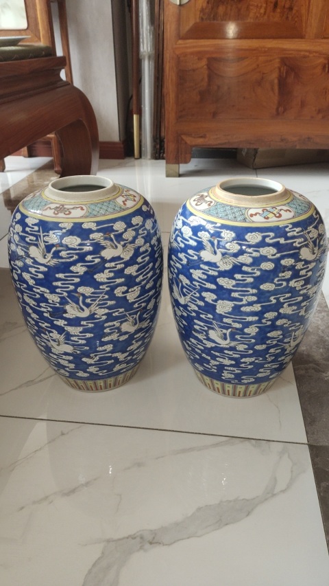 古玩陶瓷粉彩云鶴紋冬瓜罐拍賣,當前價格26800元