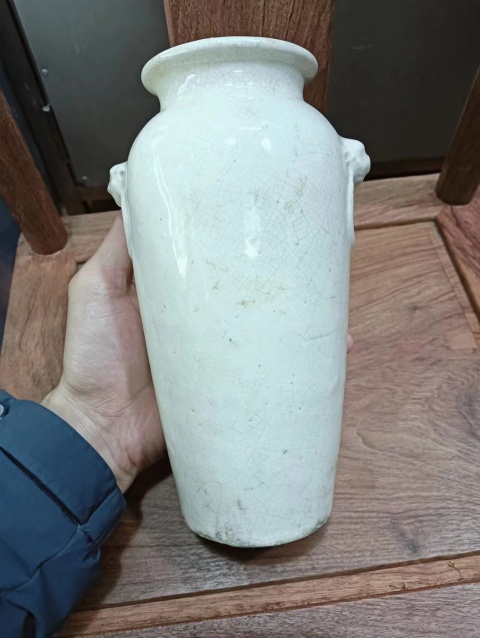 古玩陶瓷漳州窯雙鋪首白釉瓶拍賣，當前價格4500元